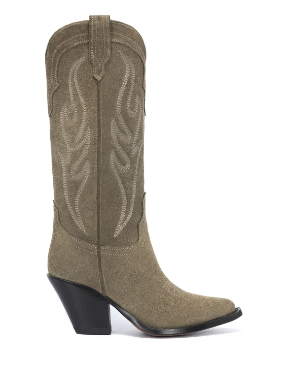 Santa Fe cowboy style Texan boot in embroidered suede