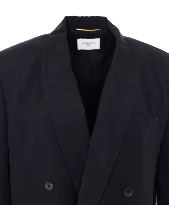 Giacca nera doppiopetto in seta Saint Laurent