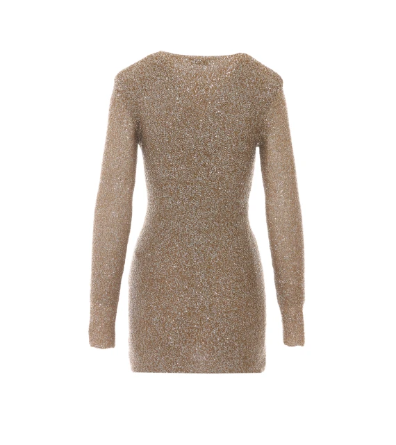 Abito mini beige con paillettes Saint Laurent