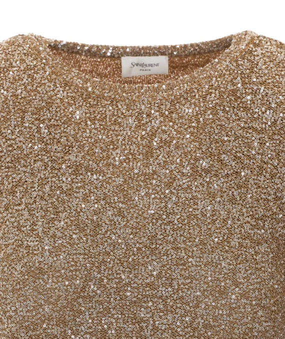 Abito mini beige con paillettes Saint Laurent