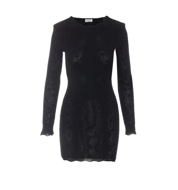 Black mini dress in floral mesh knit Saint Laurent