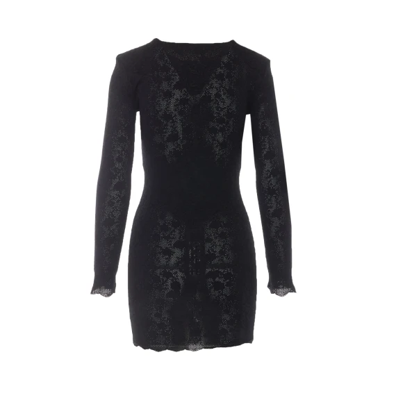 Black mini dress in floral mesh knit Saint Laurent