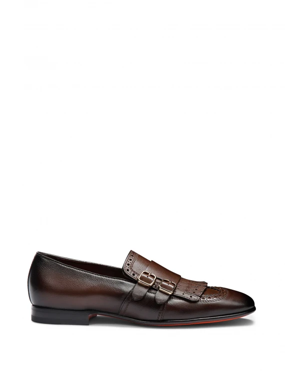 Loafer with double buckle and fringe