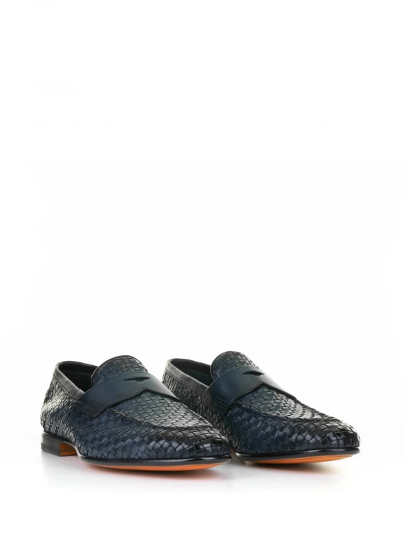 Blue woven leather moccasin