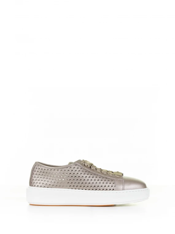 Sneaker beige in pelle traforata laminata - Taglia 39 - Santoni