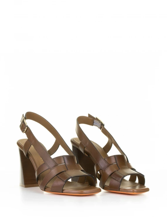 Brown leather sandal with heel