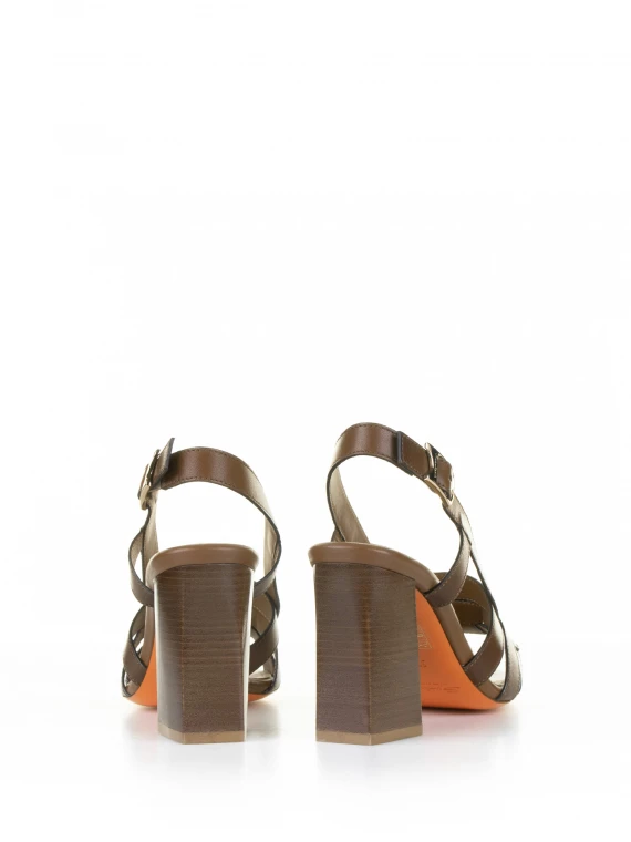 Brown leather sandal with heel