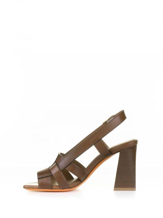 Brown leather sandal with heel