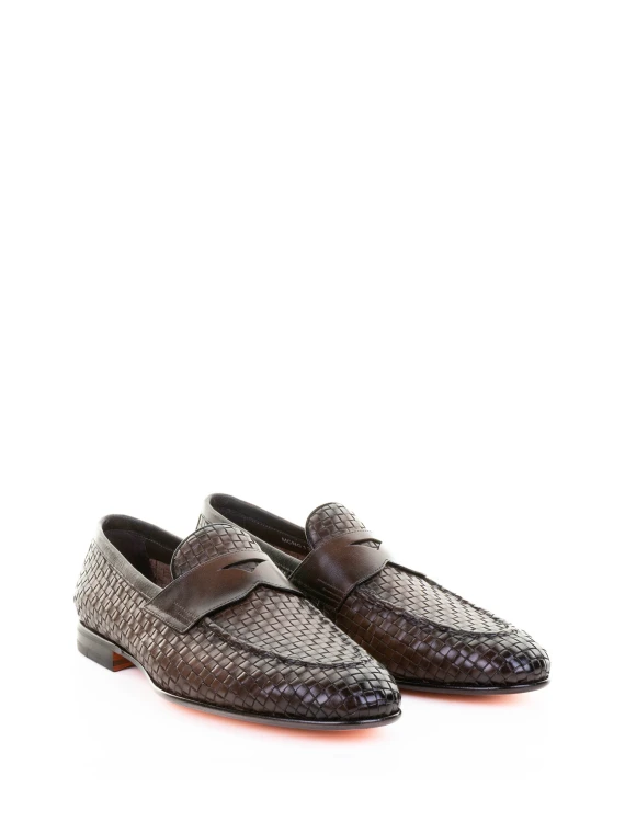 Mocassino marrone in pelle intrecciata