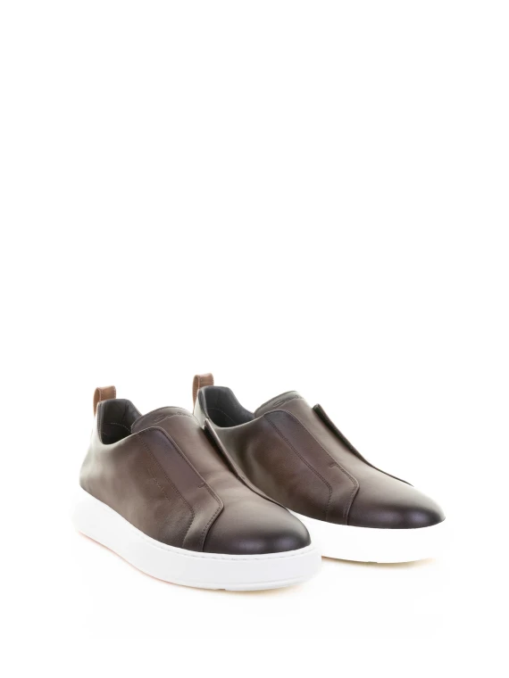 Brown Leather Slip On Sneaker