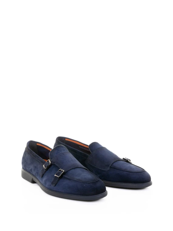 Mocassino Blu doppia fibbia in suede