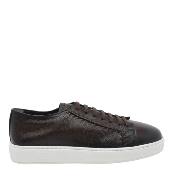 Sneakers in pelle di vitello marrone scuro Santoni