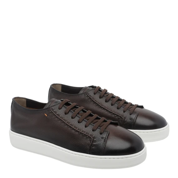 Sneakers in pelle di vitello marrone scuro Santoni