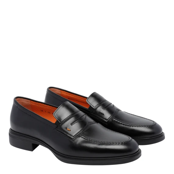 Black penny loafers in leather Santoni