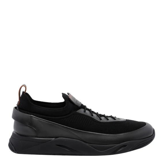 Grey sneakers in stretch fabric and leather Santoni