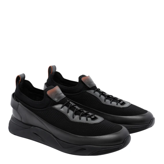 Grey sneakers in stretch fabric and leather Santoni