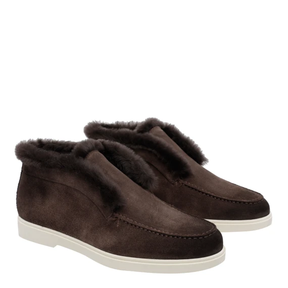 Dark brown suede ankle boots with fur trim Santoni