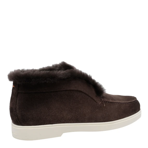 Dark brown suede ankle boots with fur trim Santoni