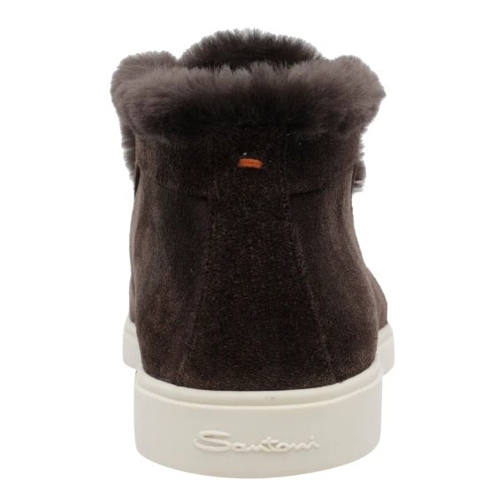 Dark brown suede ankle boots with fur trim Santoni