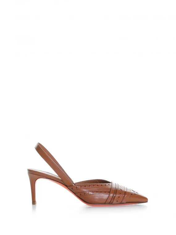 Medium heel slingback in leather