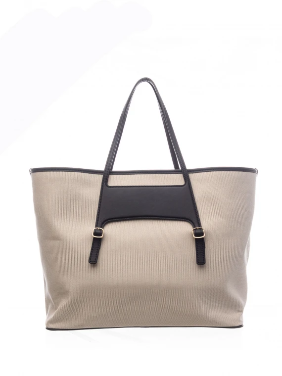 Canvas and leather shopping bag with logo