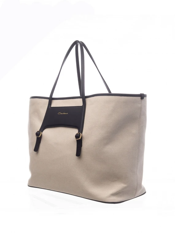 Canvas and leather shopping bag with logo
