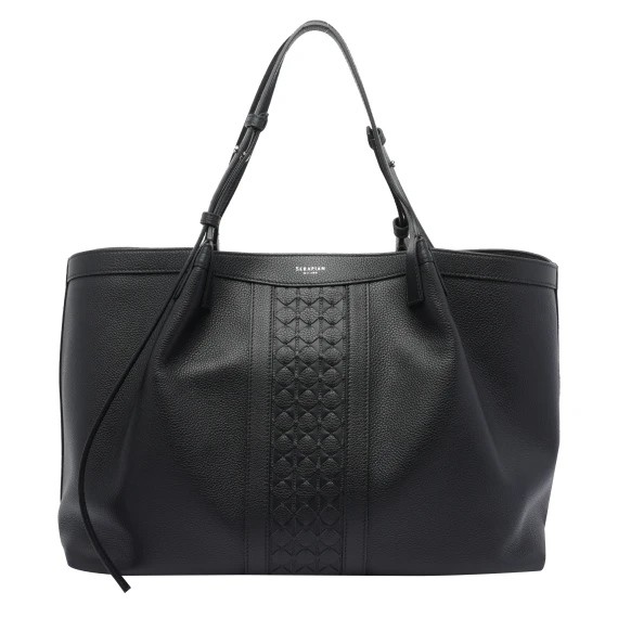 Borsa a spalla Secret in pelle di vitello nera Serapian