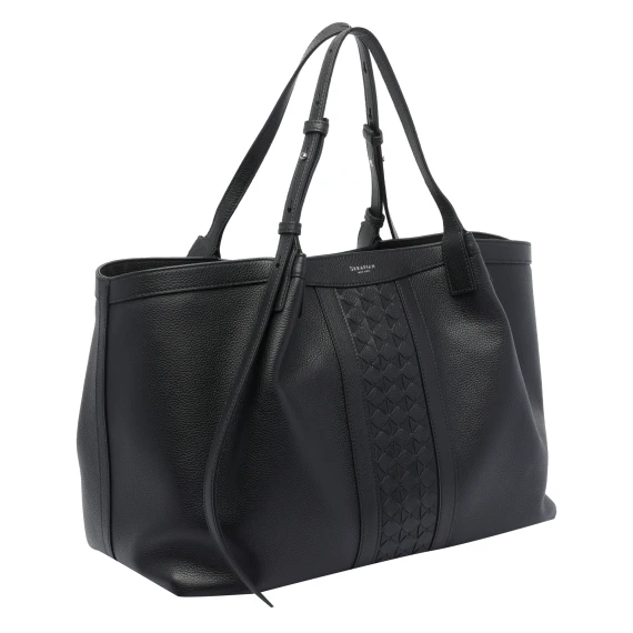 Borsa a spalla Secret in pelle di vitello nera Serapian