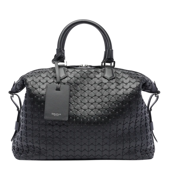 Borsa da lavoro Mosaico in pelle di vitello nera Serapian