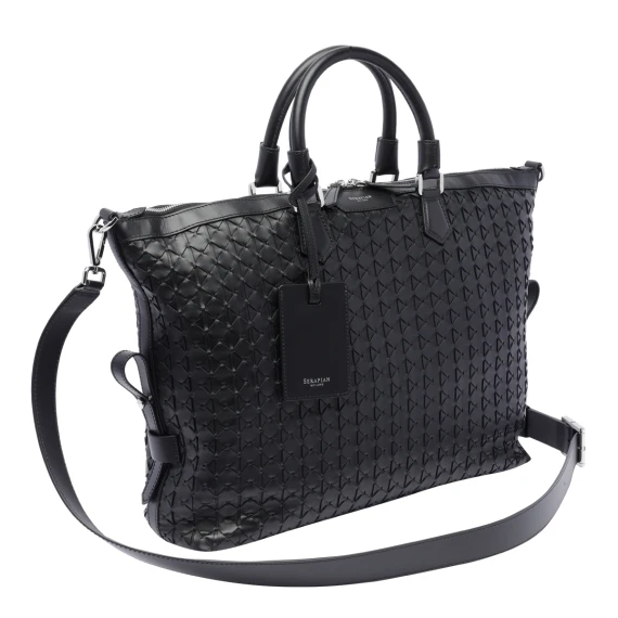 Borsa da lavoro Mosaico in pelle di vitello nera Serapian