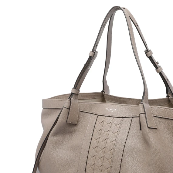 Borsa tote in pelle di vitello beige Serapian