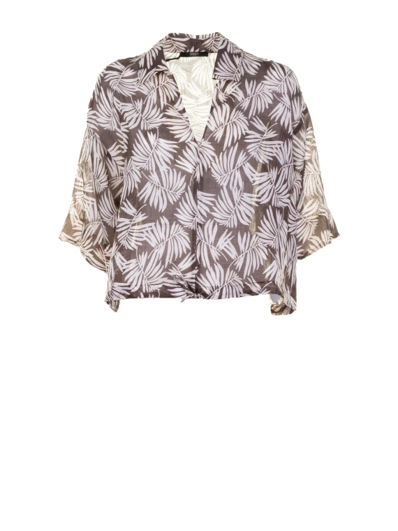 Camicia fantasia foglie marrone