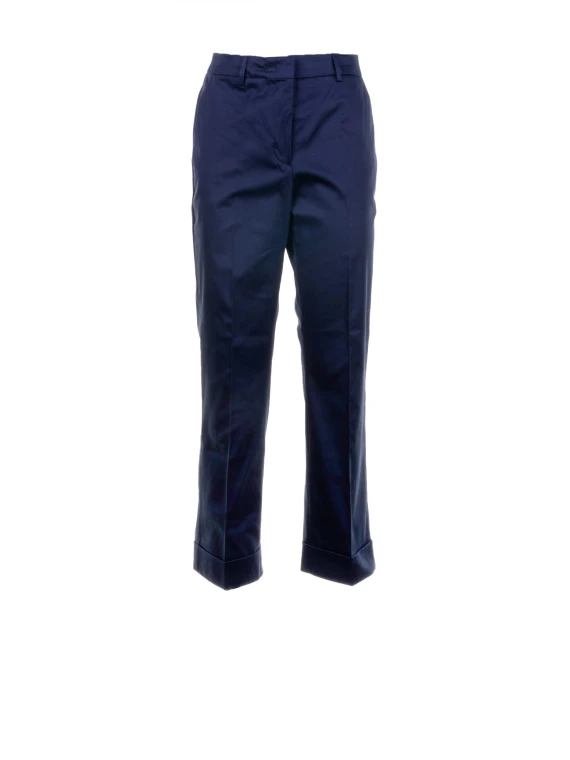 Blue stretch cotton and satin trousers