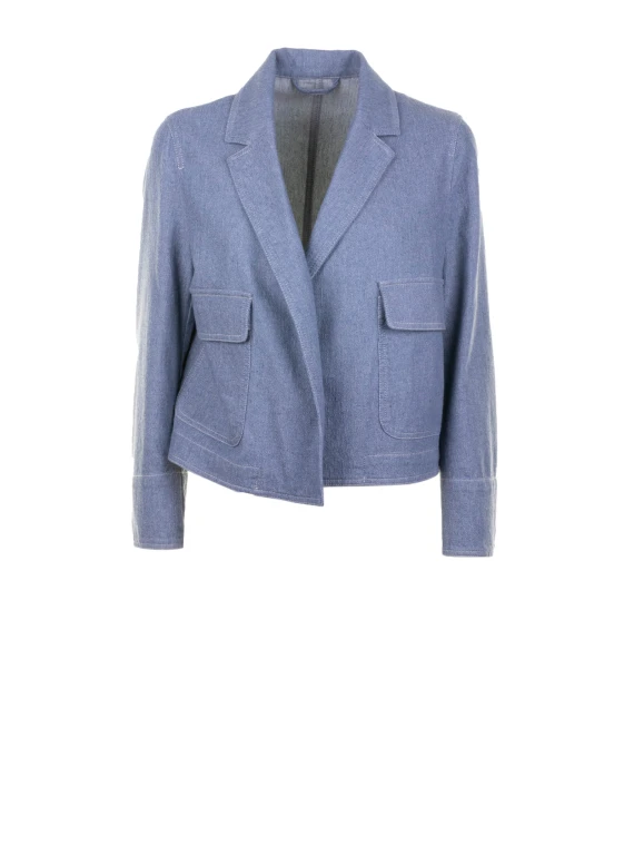 Women's short blazer jacket in air force blue lurex thread