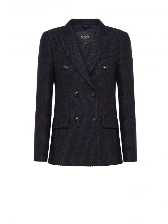 Blue double-breasted jacket in Piquet