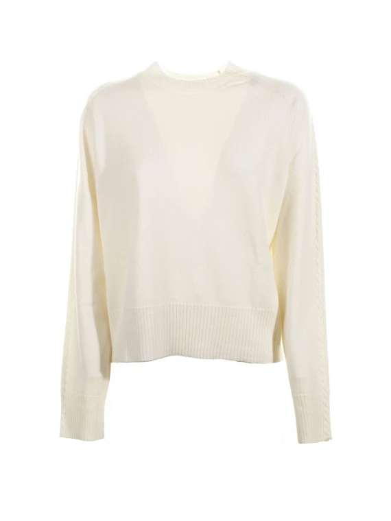 White crew-neck sweater in cashmere blend