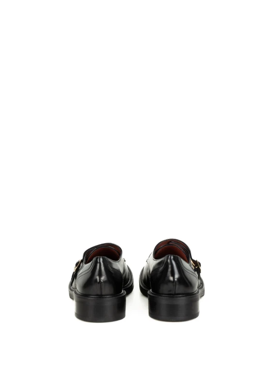 Black Leather Double Buckle Moccasin Status