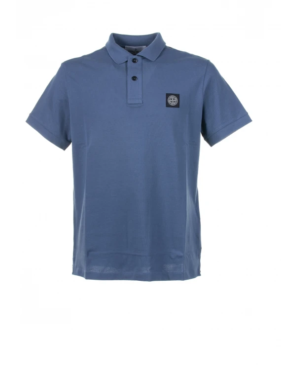 Blue short-sleeved polo shirt with logo