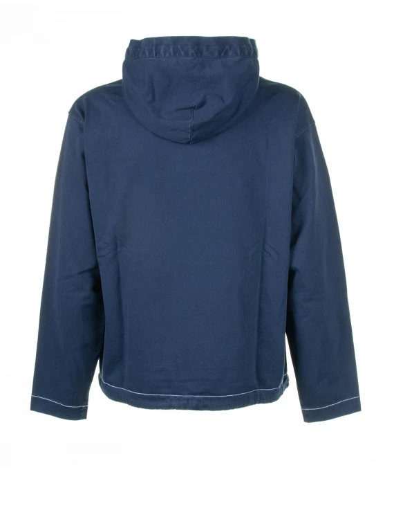 Blue sweatshirt with hood and logo writing