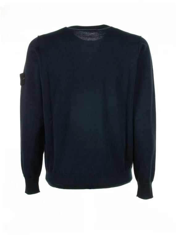 Navy blue crew-neck sweater with logo