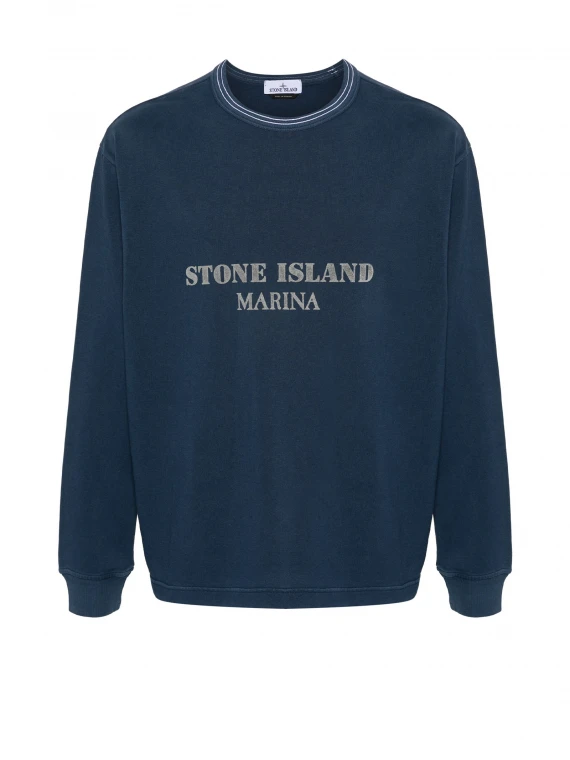 Blue crewneck sweatshirt with logo writing