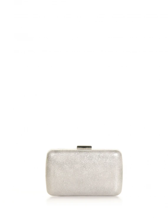 Clutch bag with shoulder strap in silver leather