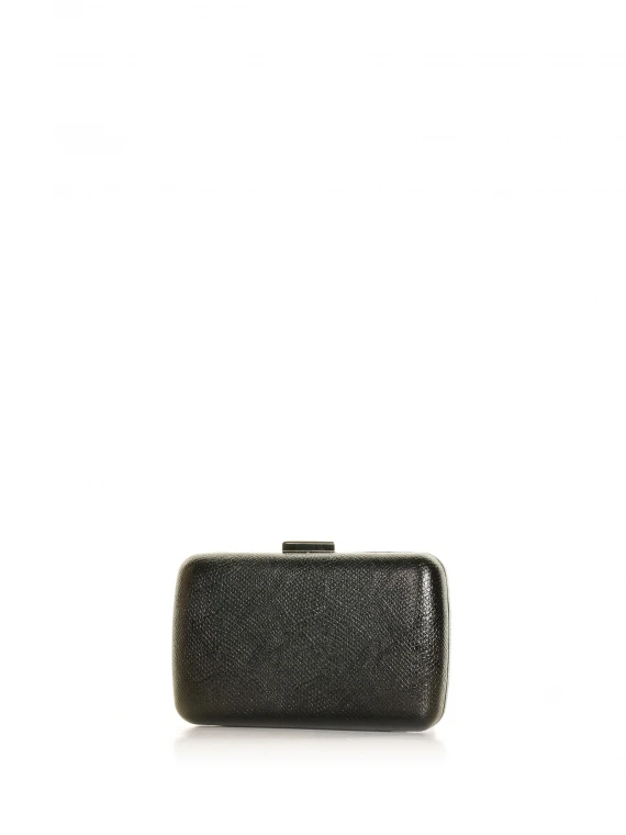 Clutch bag with shoulder strap in black leather