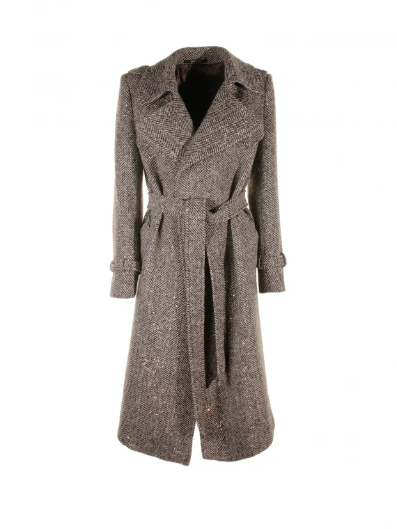Wool coat with drawstring