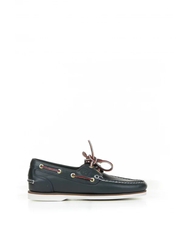 Blue leather boat loafer