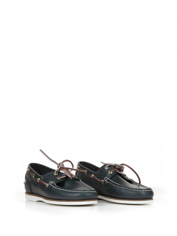 Blue leather boat loafer