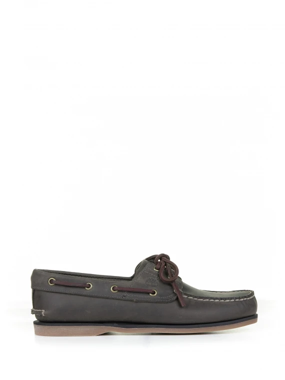 Gray leather boat moccasin