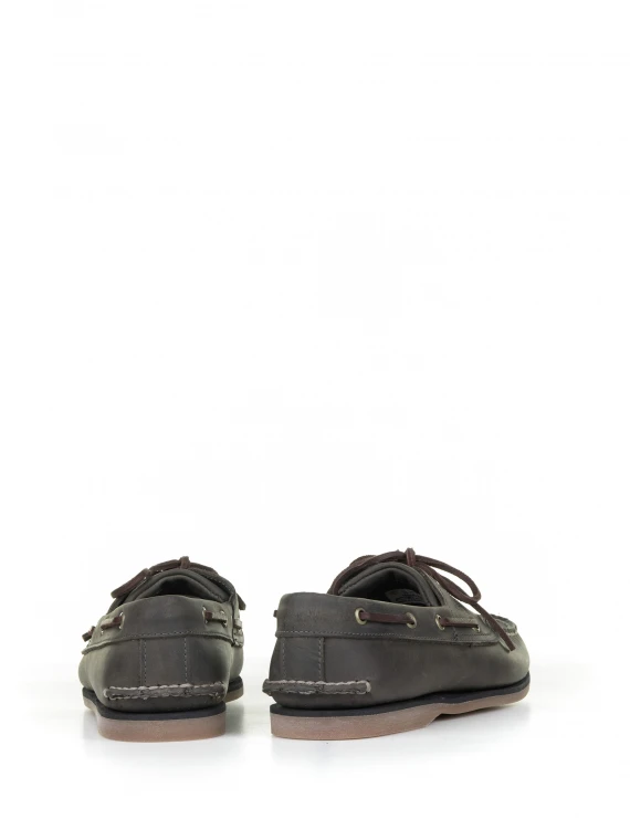 Gray leather boat moccasin