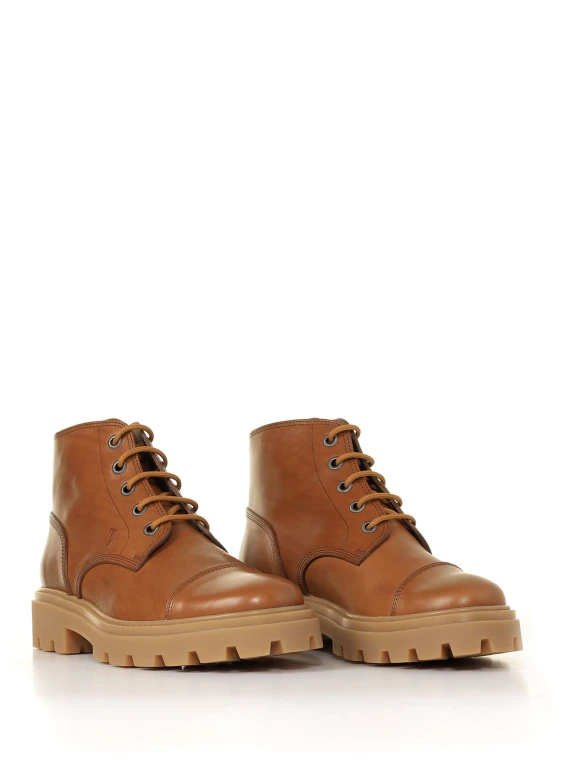 Stivaletti allacciati in pelle marrone brandy Tod's
