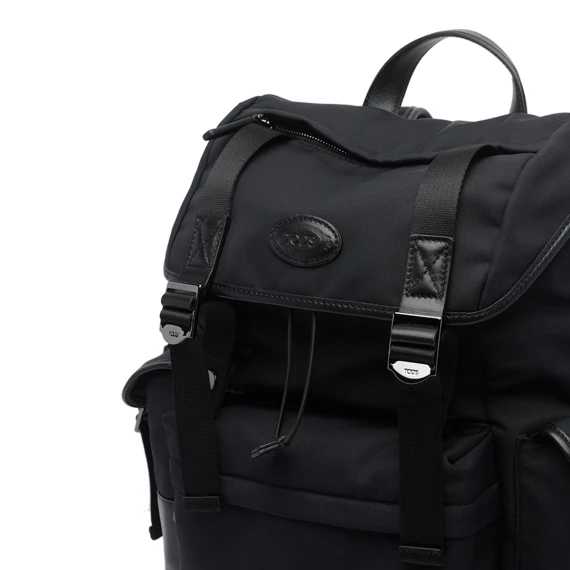Backpack in Fabric and Medium Leather